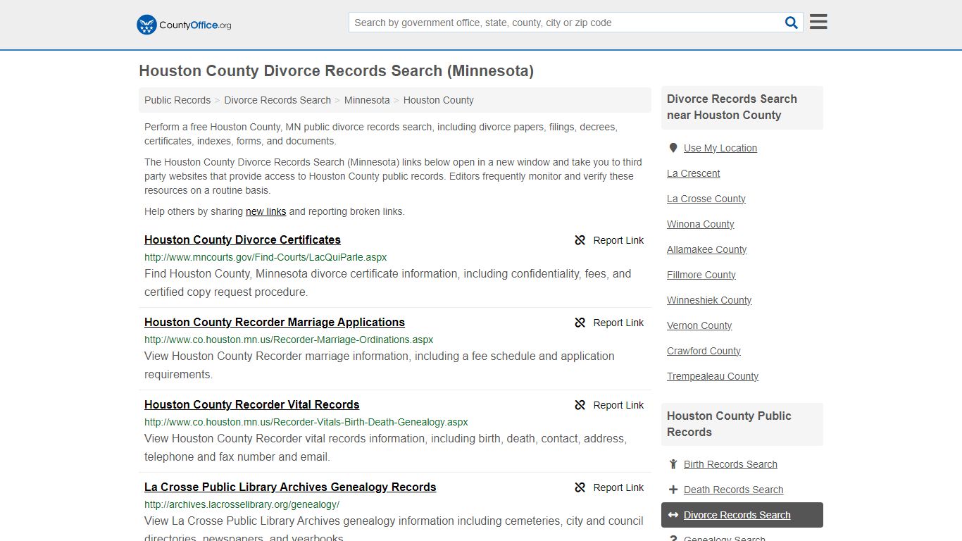 Houston County Divorce Records Search (Minnesota) - County Office