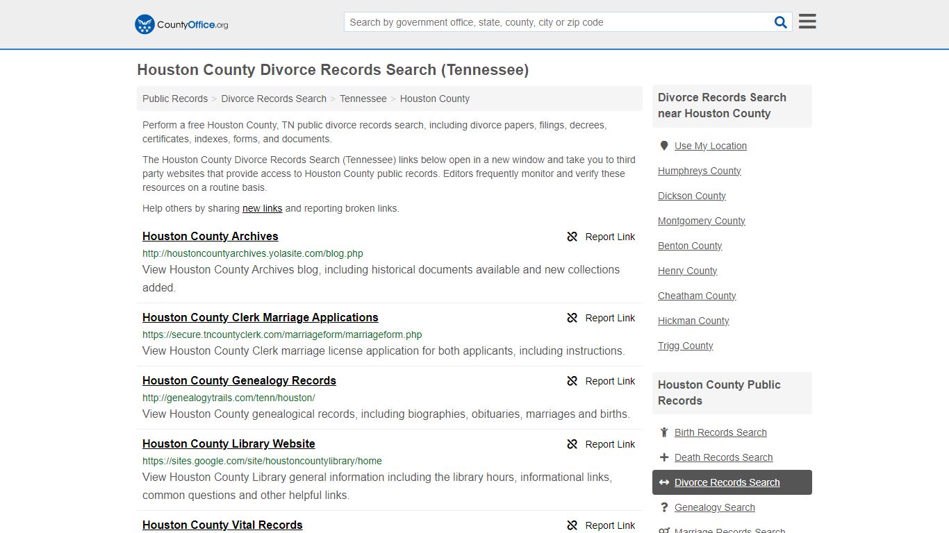 Houston County Divorce Records Search (Tennessee) - County Office