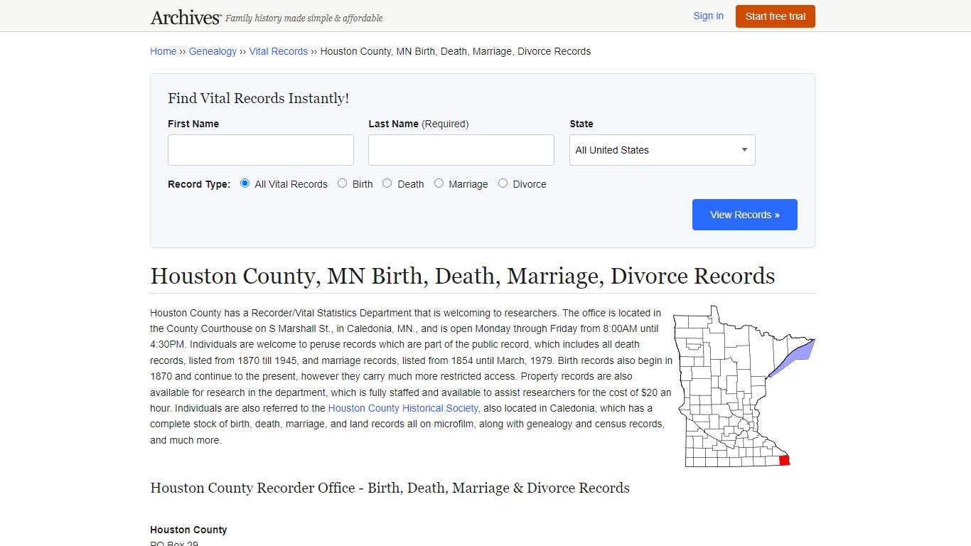 Houston County, MN Birth, Death, Marriage, Divorce Records - Archives.com